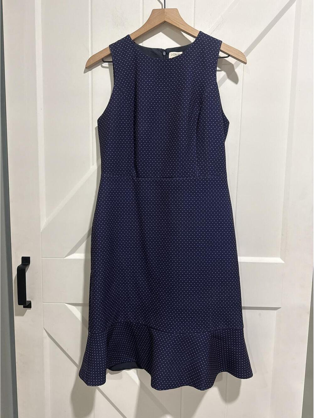 J.Crew Navy Blue Sleeveless Polka Dot Dress Size 6